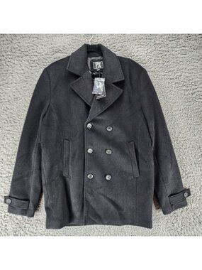 PX Jacket Mens Medium Black Washable Long Sleeve Button Up Peacoat *NWT*